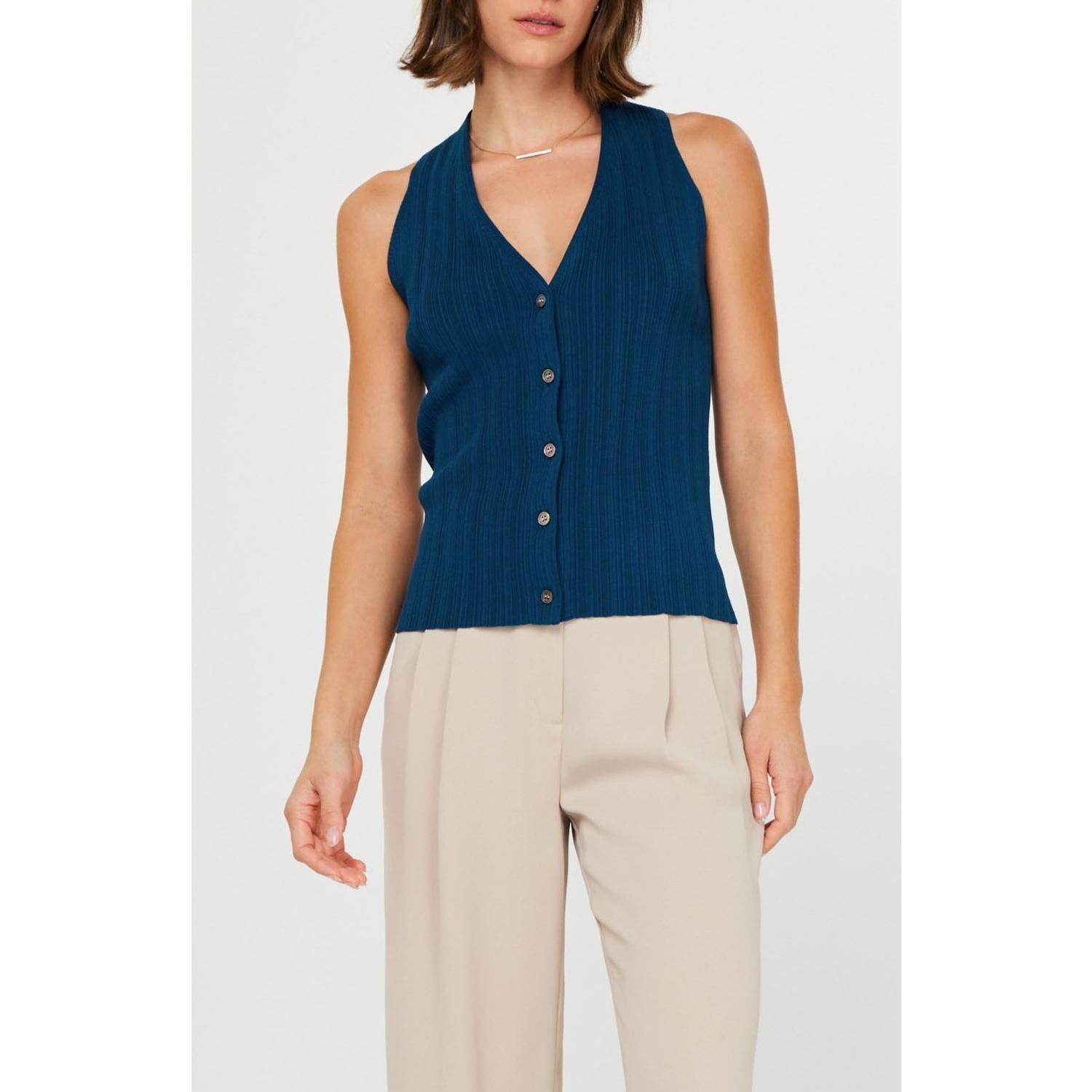 New Current Air Button Sweater Vest In Midnight Blue